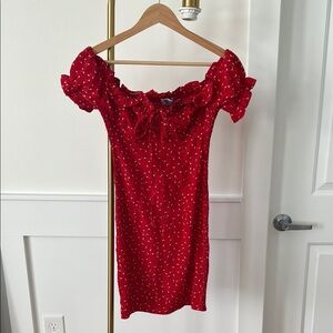 Princess Polly Red Floral Off-Shoulder Dress